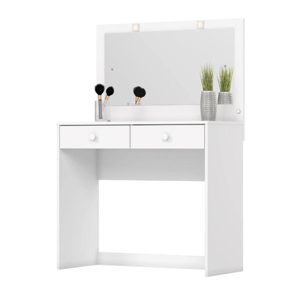 Penteadeira Camarim Com Espelho Led 2 Gavetas Gardênia Branco