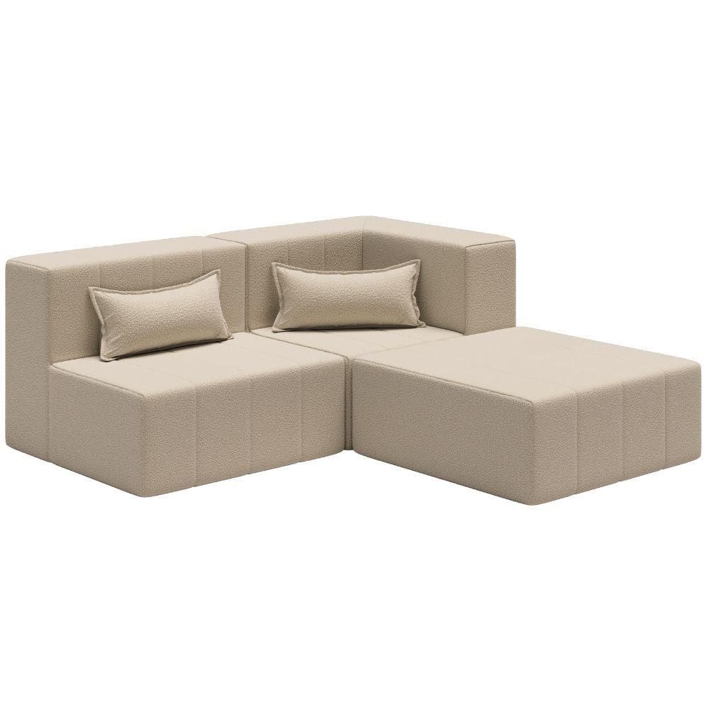 Sofá Puff Canto In Box Modular 3 Em 1 Boucle - Smart Pack Vanilla