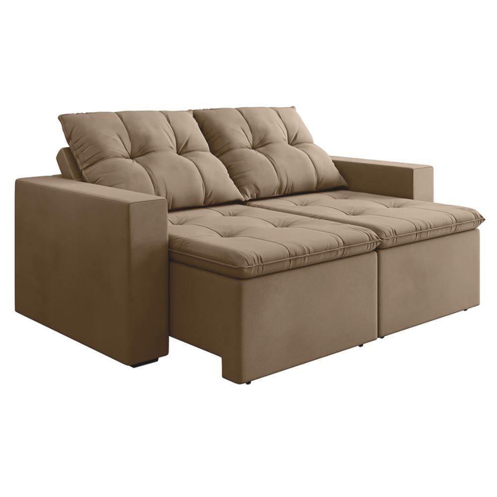 Sofá Retrátil E Reclinável 3 Lugares 2m Veludo Damasco Castor