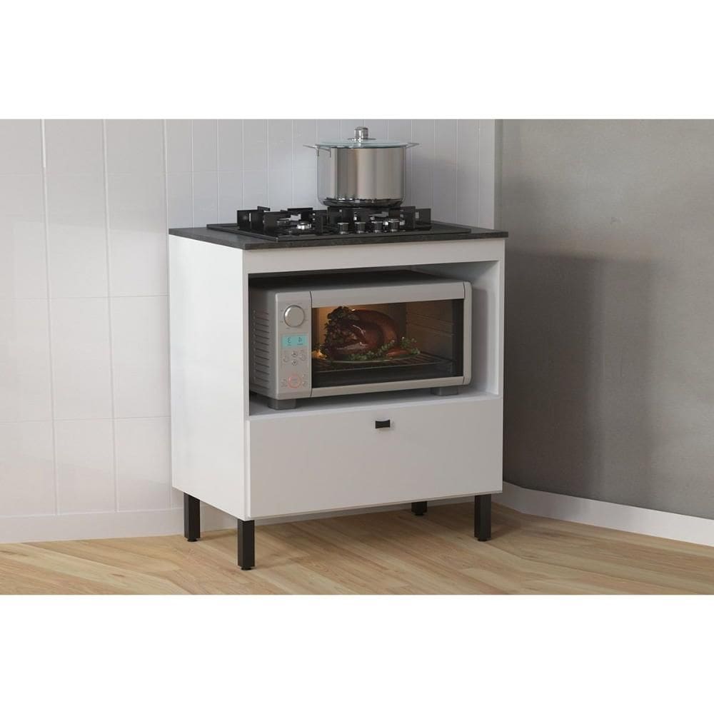Balcão de Cozinha p/ Cooktop c/ Tampo BL3315 c/ 1 Porta e 1 Nicho 75cm Branco/Marmore Lunar - Tecno Mobili