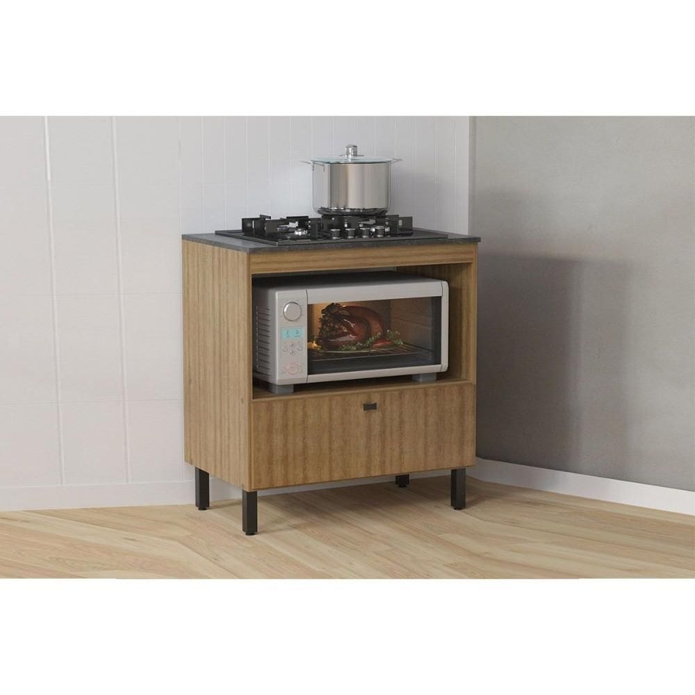 Balcão de Cozinha p/ Cooktop c/ Tampo BL3315 c/ 1 Porta e 1 Nicho 75cm Amêndoa/Marmore Lunar - Tecno Mobili