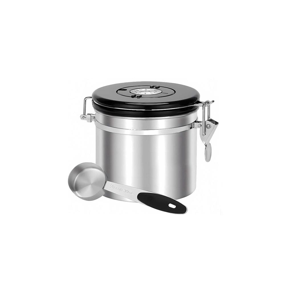 Porta Cafe Valvula Hermetico 1L e Colher Medidora Aço Inox