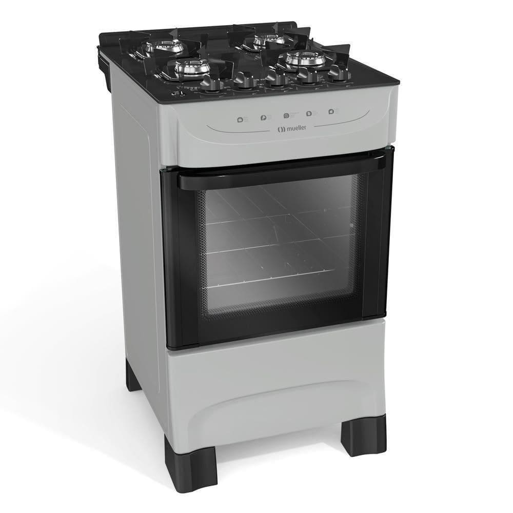 Fogão Mueller Titânio 4 Bocas Com Mesa De Vidro E Acendimento Mfv4bb