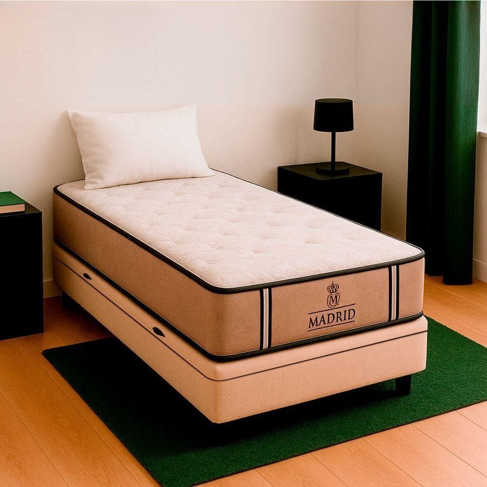 Cama Box Solteirão Bege Colchão Madrid Vstore 96x188x28