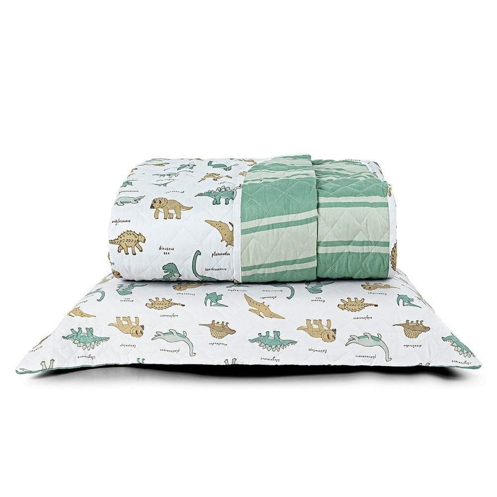 Kit Cobre Leito Colcha Solteiro Infantil Lutti Dupla Face 200 Fios 2 Peças Dinossauro Verde