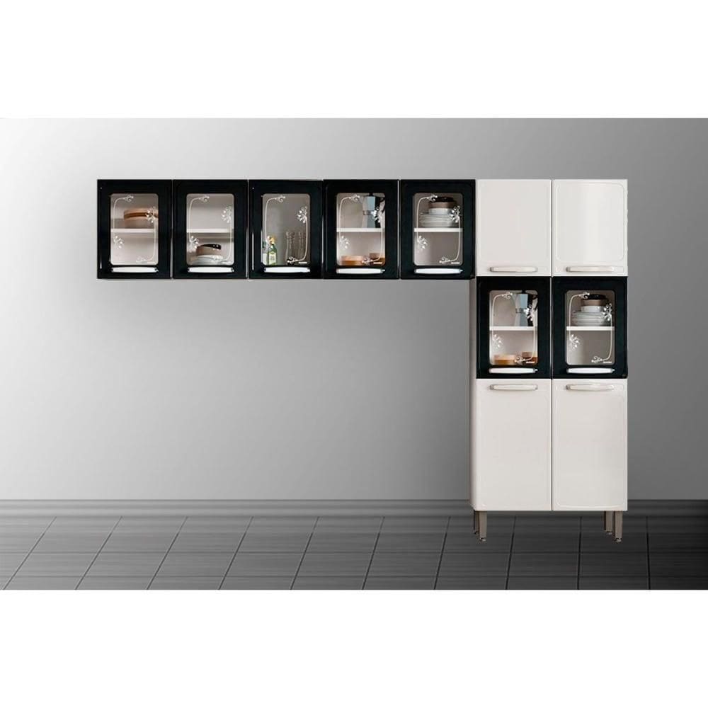 Cozinha Modulada Bertolini Evidence 3 Peças (2aéreos+1paneleiro) Cpt62 Branco-preto-bertolini