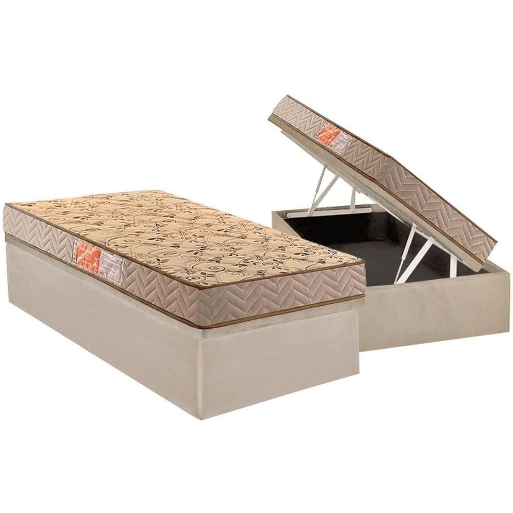 Conjunto Box Baú Solteiro: Colchão Molas Paropas D33 Pasquale Wave Clean + Base Crc Suede Clean (88x188)