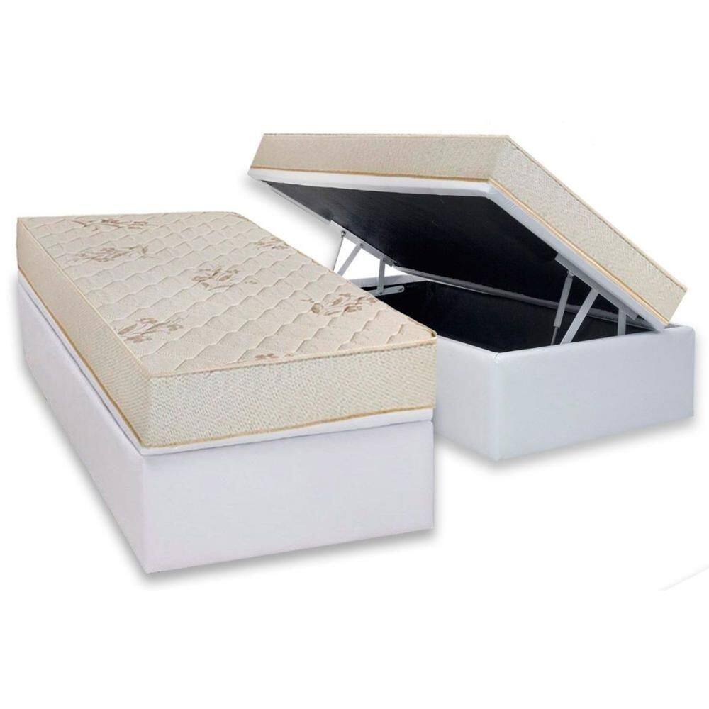 Conjunto Box Baú Solteiro: Colchão Espuma Luckspuma D45 Gran Luck Pró Saúde + Base Crc Courano White (88x188)
