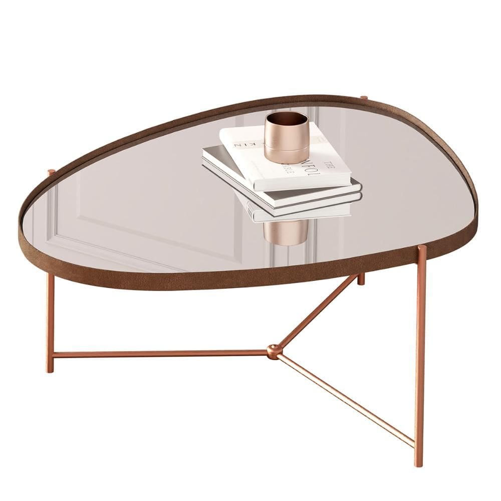 Mesa de Centro Organica Alamanda Espelhada com Pés Metálicos