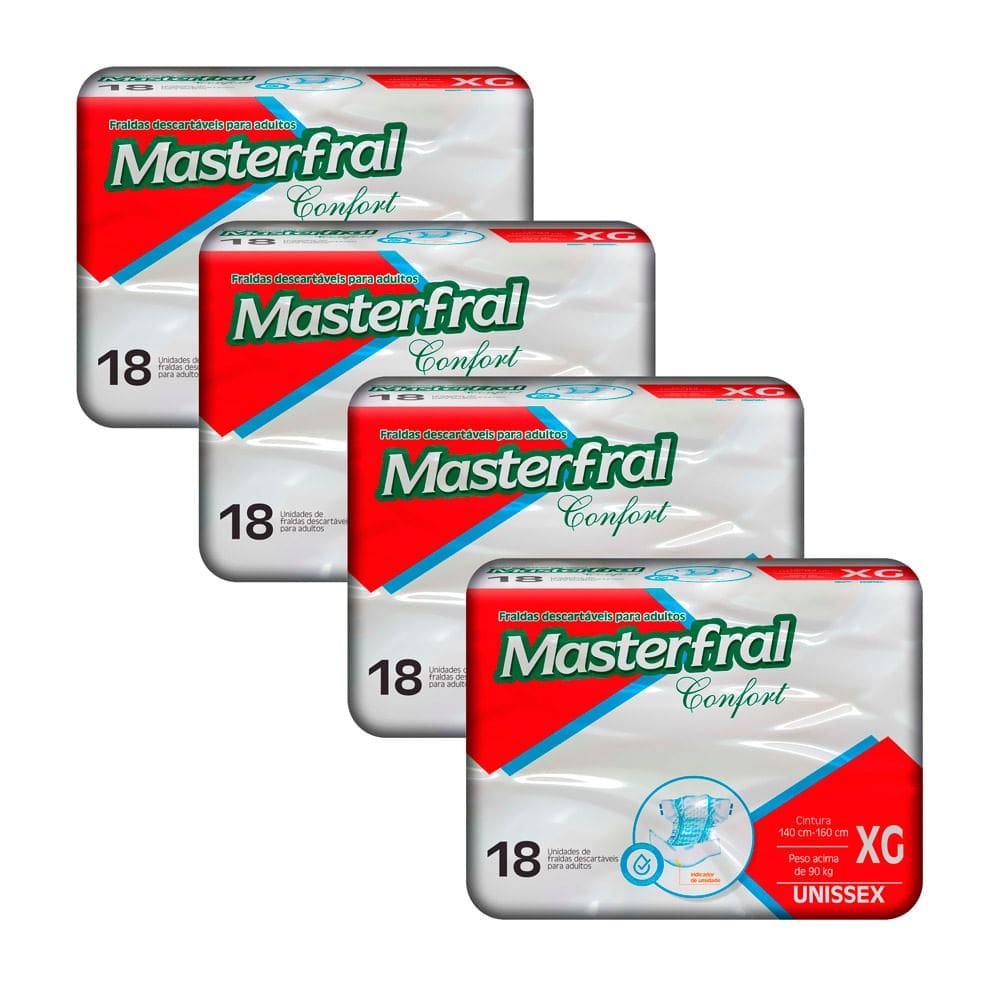 Kit 4 Fralda Geriátrica Masterfral Confort Unissex Tamanho XG com 18 Unidades