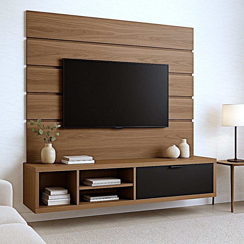 Rack Com Painél Em Mdf Para Tv Sala De Estar Moderno
