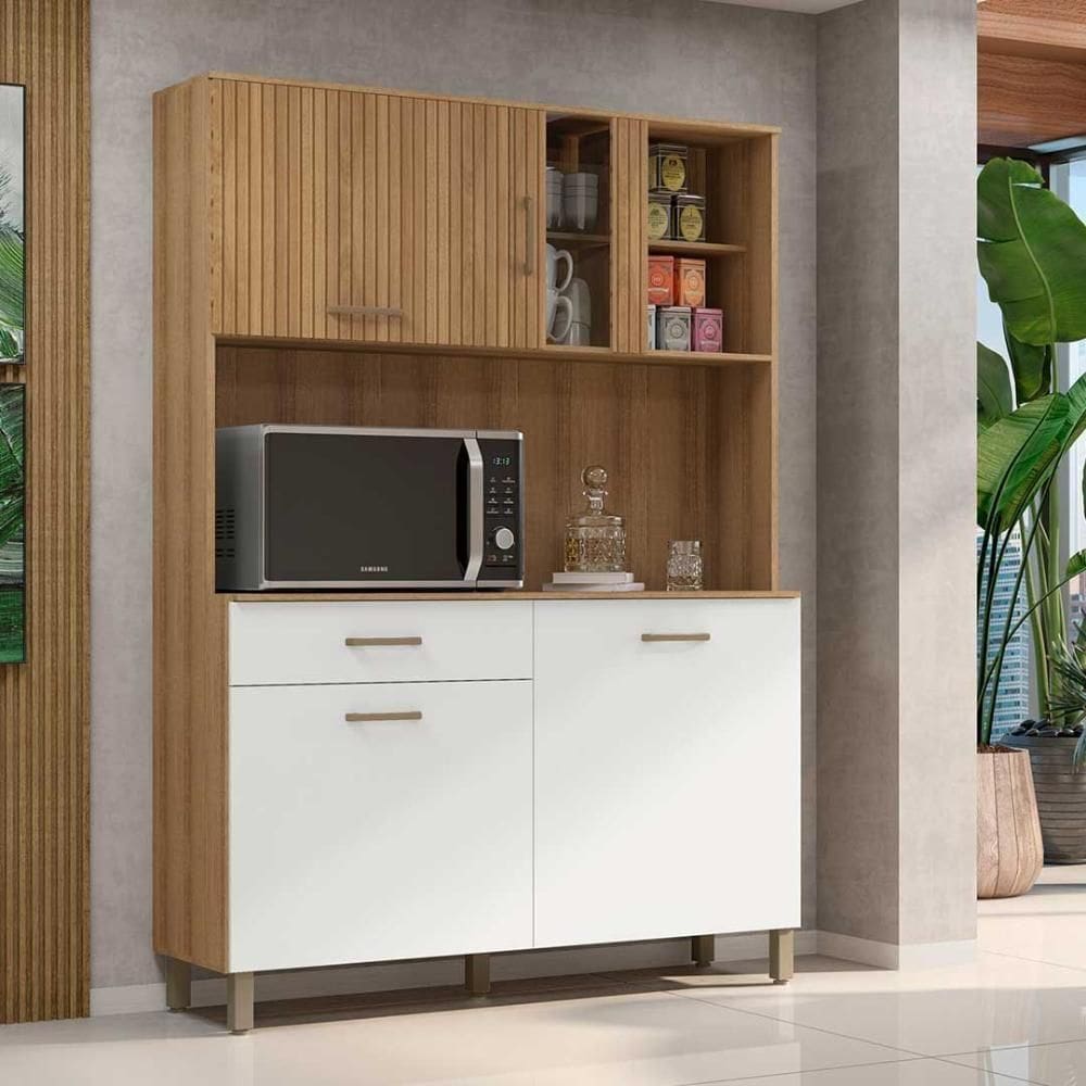 Armário De Cozinha Completo Viena Plus Com Balcão 4 Portas Branca-ripado