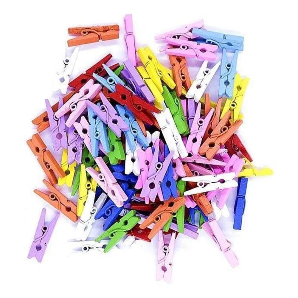 Kit 100 Unidades Mini Pregadores 2,5 Cm Coloridos