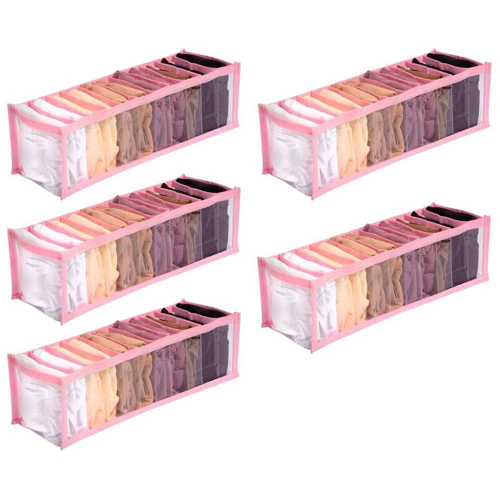 Kit 5 Organizadores De Gavetas Transparente E Rosa Bebe