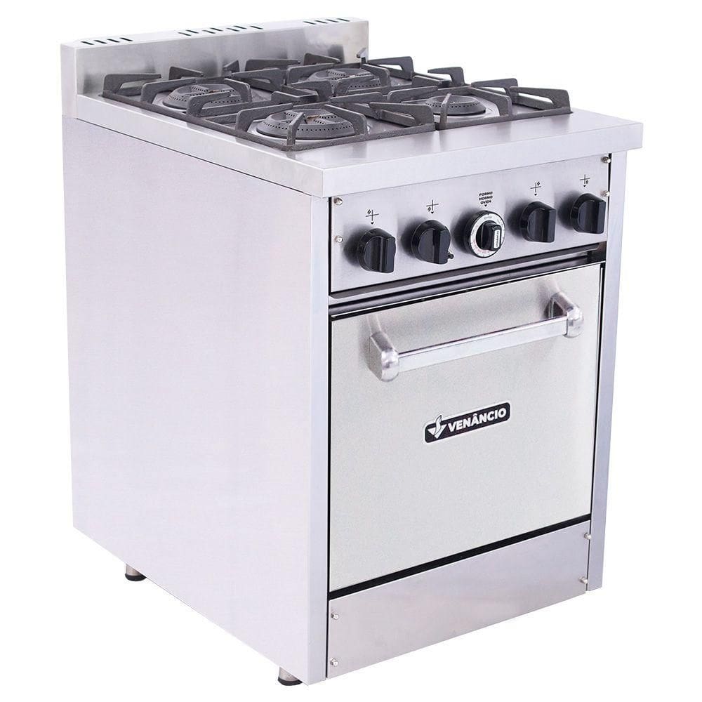 Fogão Industrial Venâncio de Inox com 4 Bocas Forno Don Bidone Fdb4f