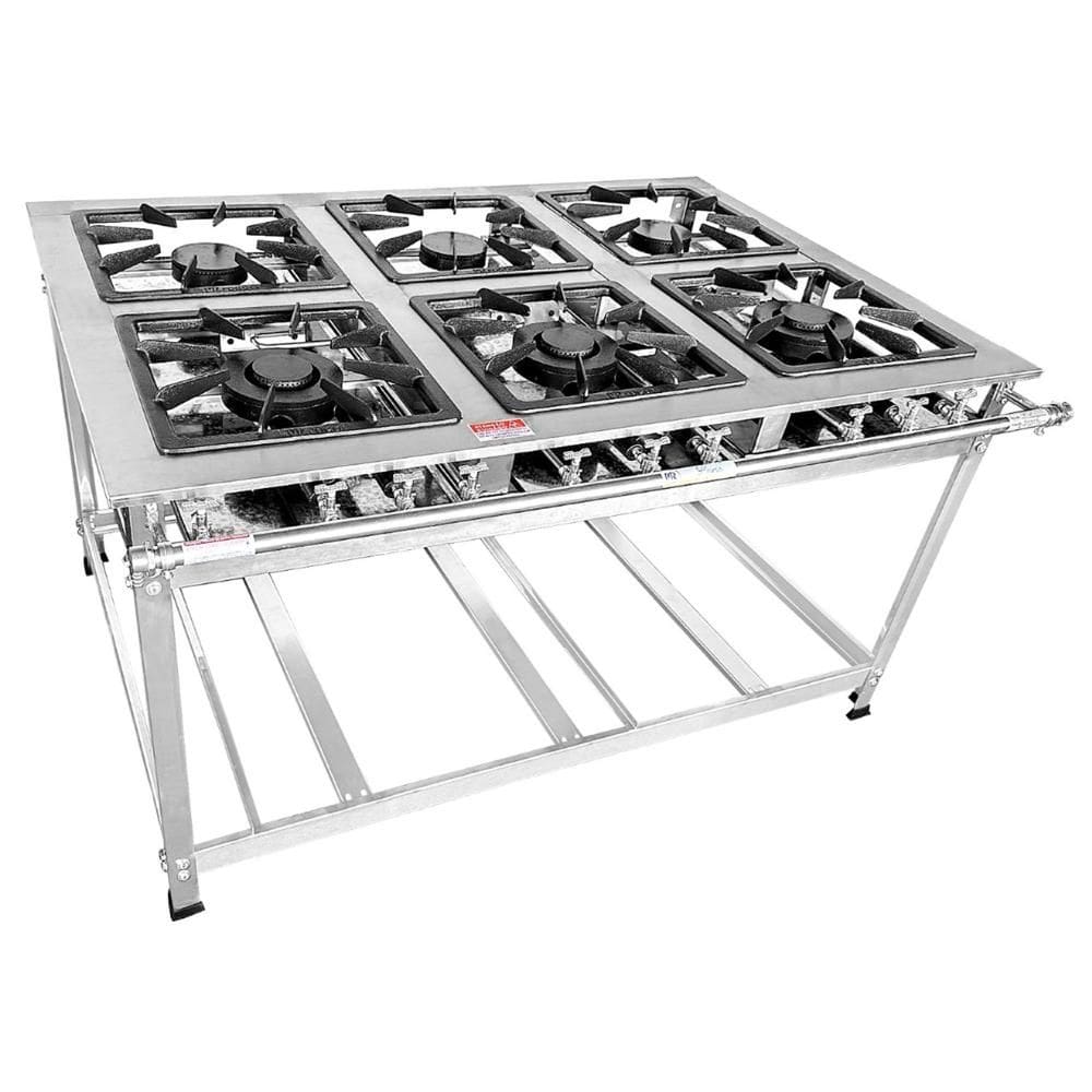 Fogão Industrial 6 Bocas Inox Luxo Alta Pressão MR Fogões 40x40 P8