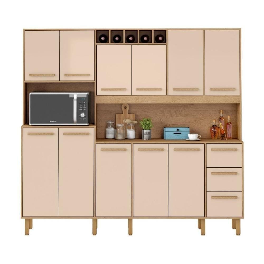 Armário De Cozinha Amanda 11 Portas 2,12mt Amêndoa Off White