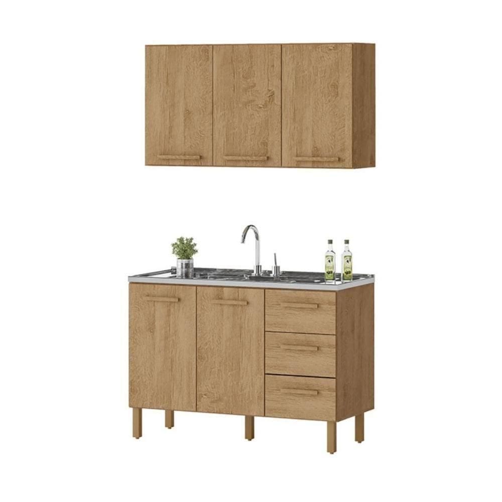 Armário De Cozinha Com Balcão Fortaleza 2 Portas Amêndoa