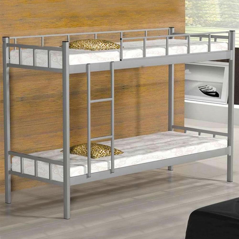 Beliche De Aço Reforçado Tubular Com Escada Para Quarto Cinza Cinza