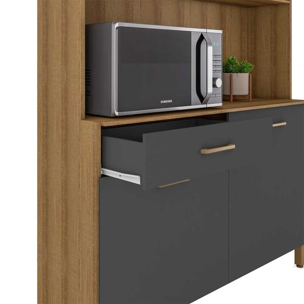 Armário De Cozinha Completo Viena Plus Com Balcão 4 Portas Grafite