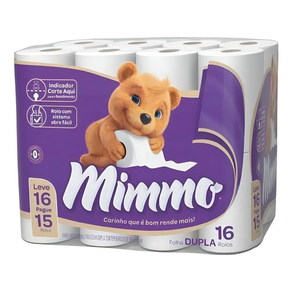 5X Papel Higiênico Folha Dupla 30M Leve 16 Pague 15 Mimmo