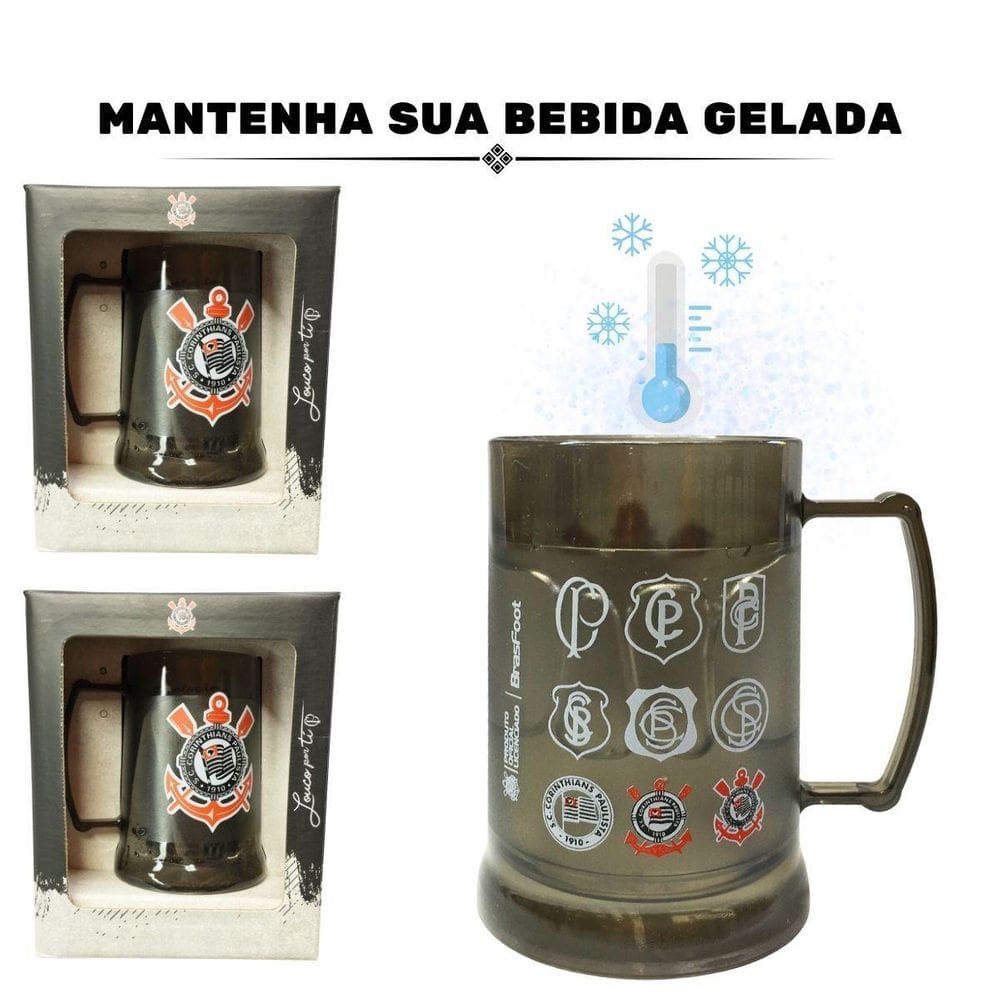Kit 2Un Caneca Copo Preto Gel 300Ml Isolante Térmico Chopp