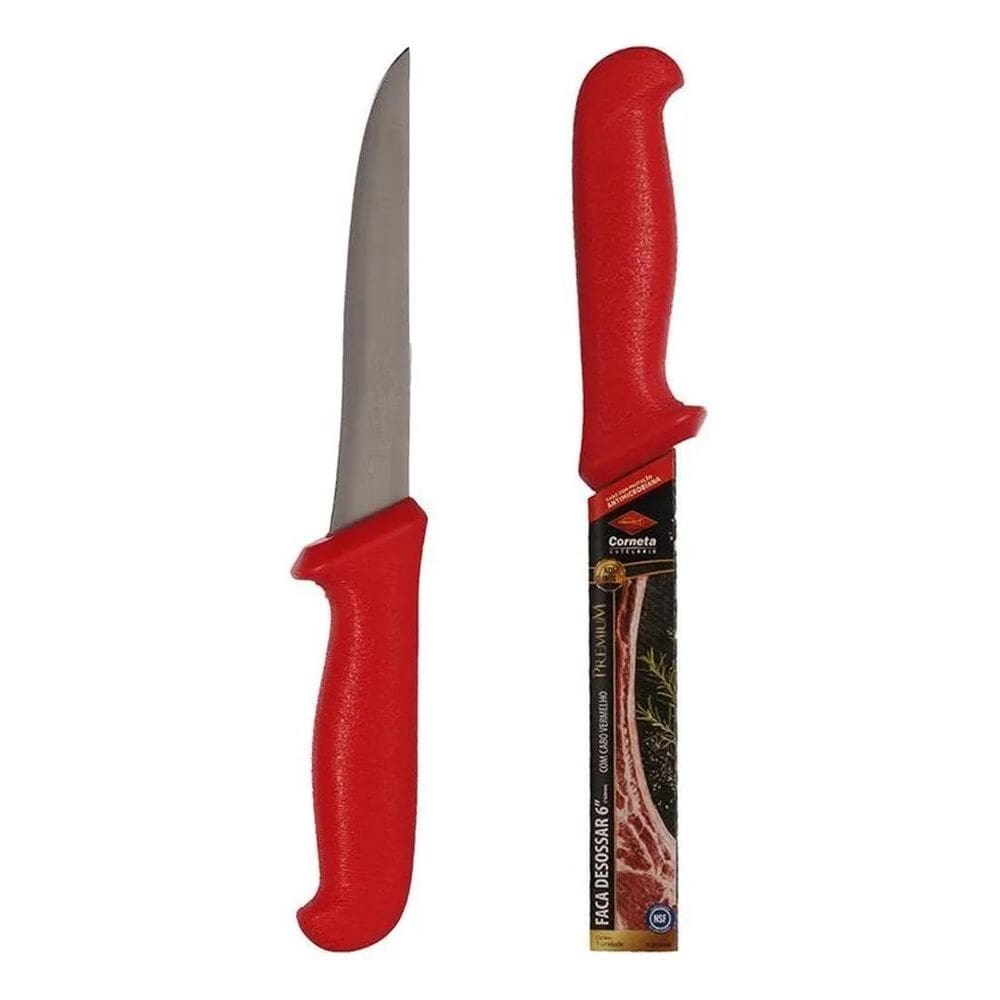 3X Faca Para Desossar 6 Pol Reta Premium Corneta Cor Vermelh