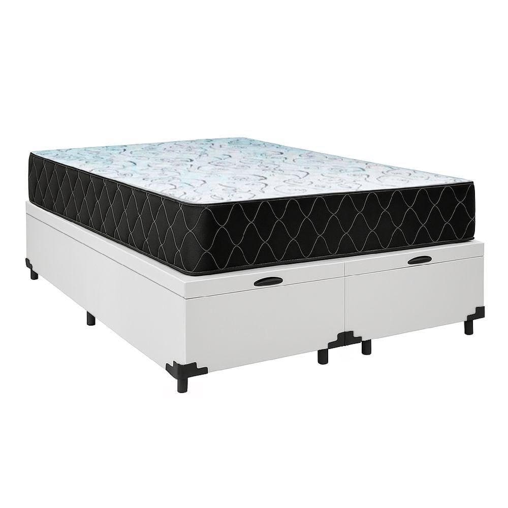 Cama Box Baú Queen 158 Tecido Sintético Branco Com Colchão Marrocos - Poliéster - Espuma D33 30cm