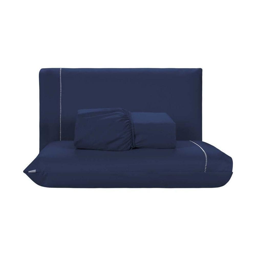 Jogo De Lençol 3 Peças Casal Percal 200 Fios De Poliéster Sleep 100% Poliéster - Azul Marinho