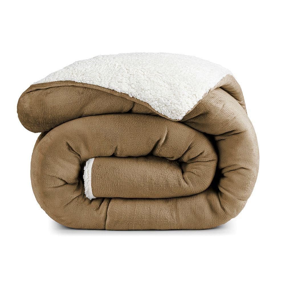 Edredom Bariloche Queen Dupla Face Sherpa - Cáqui - 100% Poliéster