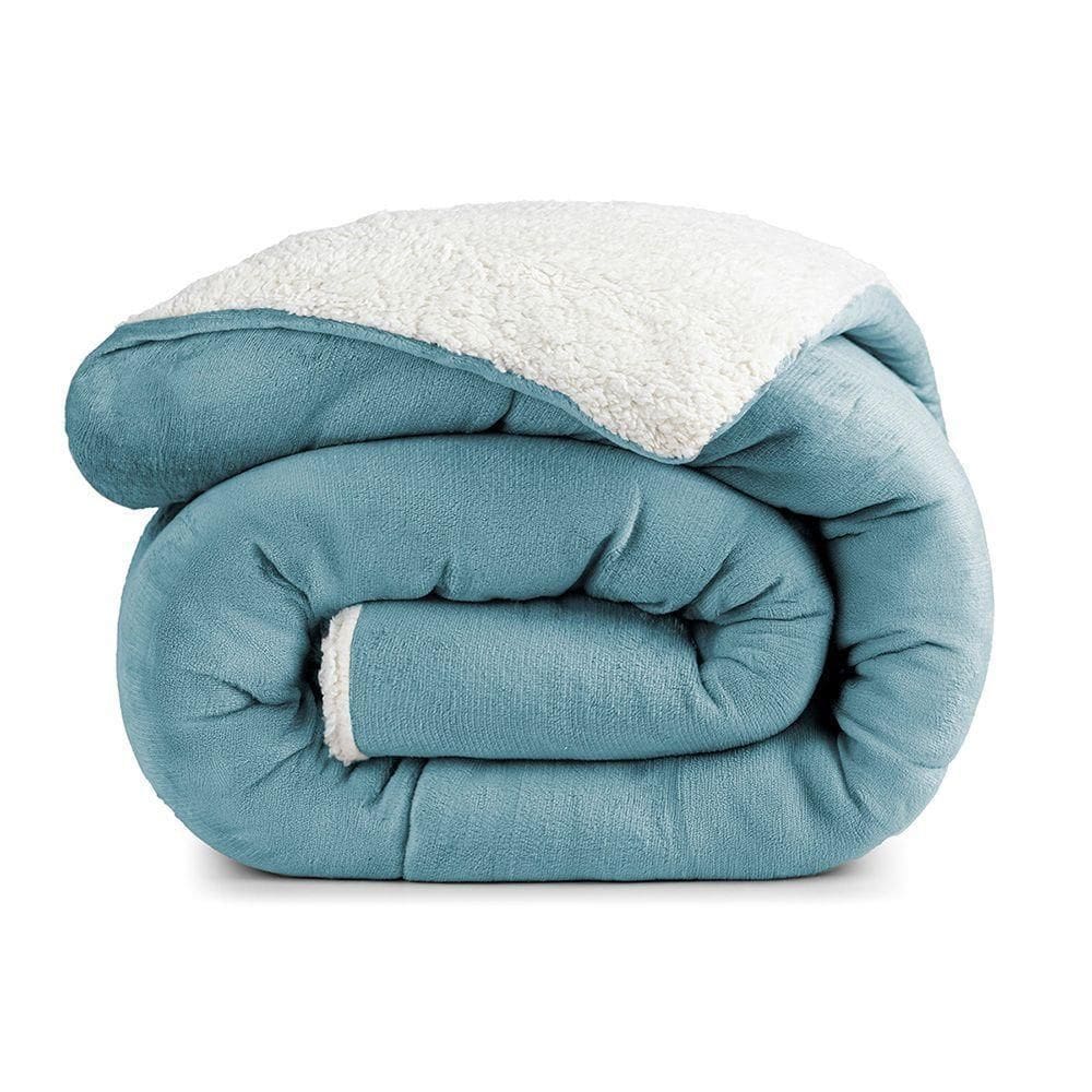 Edredom Bariloche Queen Dupla Face Sherpa - Azul Quartzo- 100% Poliéster