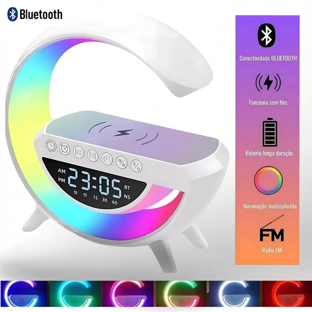 Luminária Touch Com Speaker Bluetooth E Base De Indução