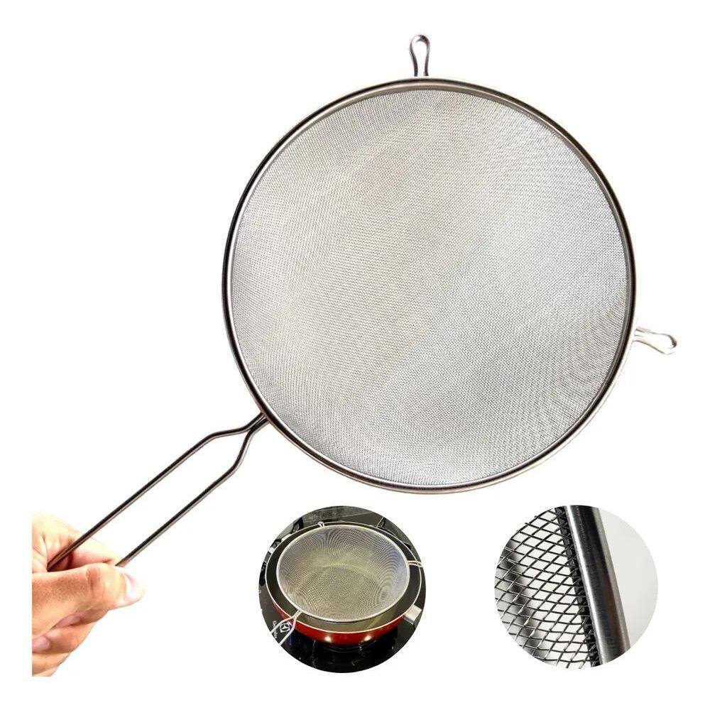 2X Peneira 24Cm Extra Grande Fina Inox De Cozinha Coar Escor