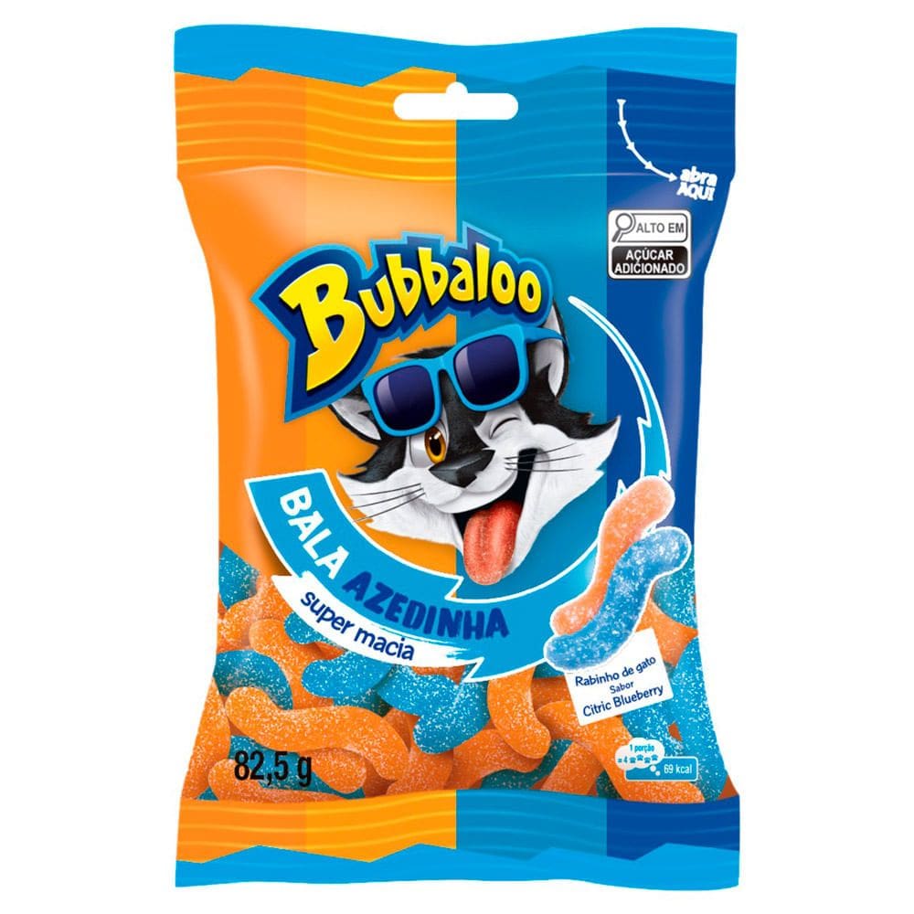 Bala Bubbaloo Rabinho de Gato Azedinha Citric Blueberry 82,5g