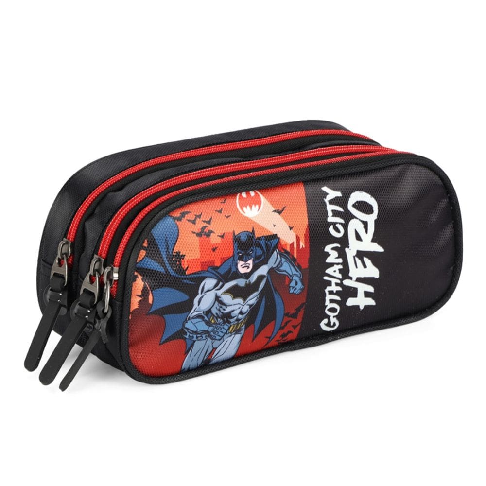 Estojo Escolar Infantil Batman Triplo 3 Repartições Vermelho