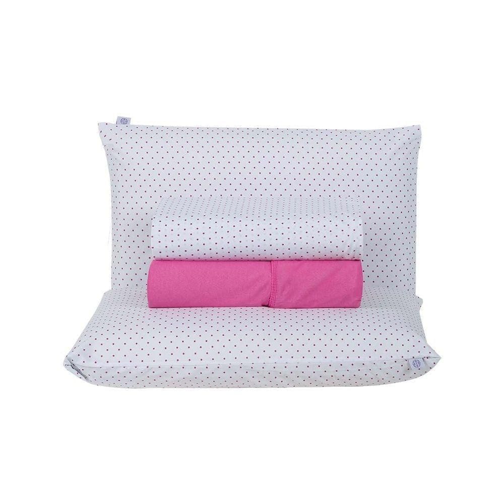Jogo De Lençol 4 Peças Queen Percal 180 Fios Homme 60% Algodão 40% Poliéster - Polka Pink