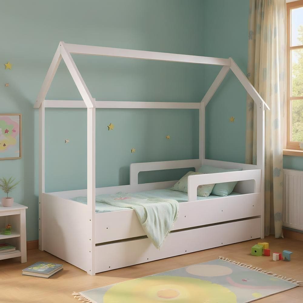 Cama Montessoriana De Chão Com Auxiliar Infantil Casinha - Branco