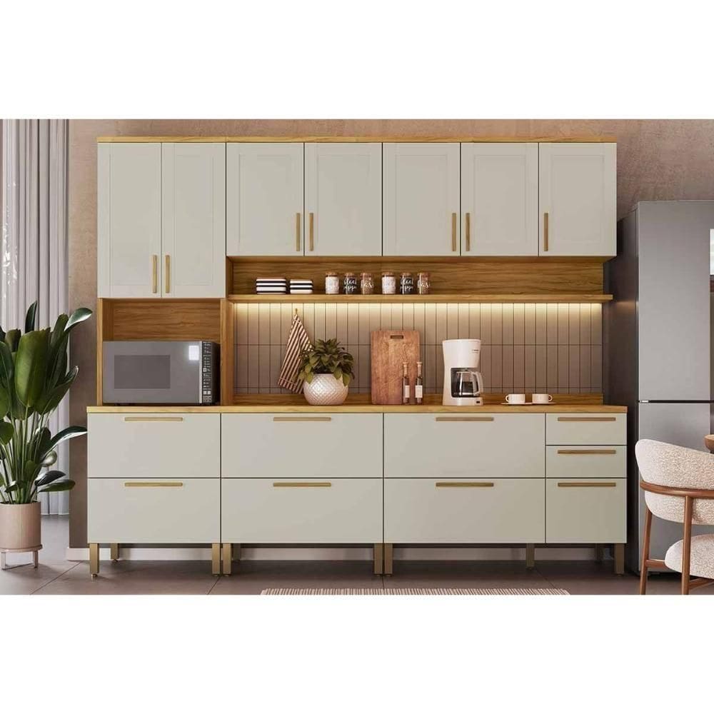 Kit Cozinha Modulada 5 Peças Riesling (2aéreos+2balcões+1paneleiro) C5p140 Amendoa-off White - Ronipa
