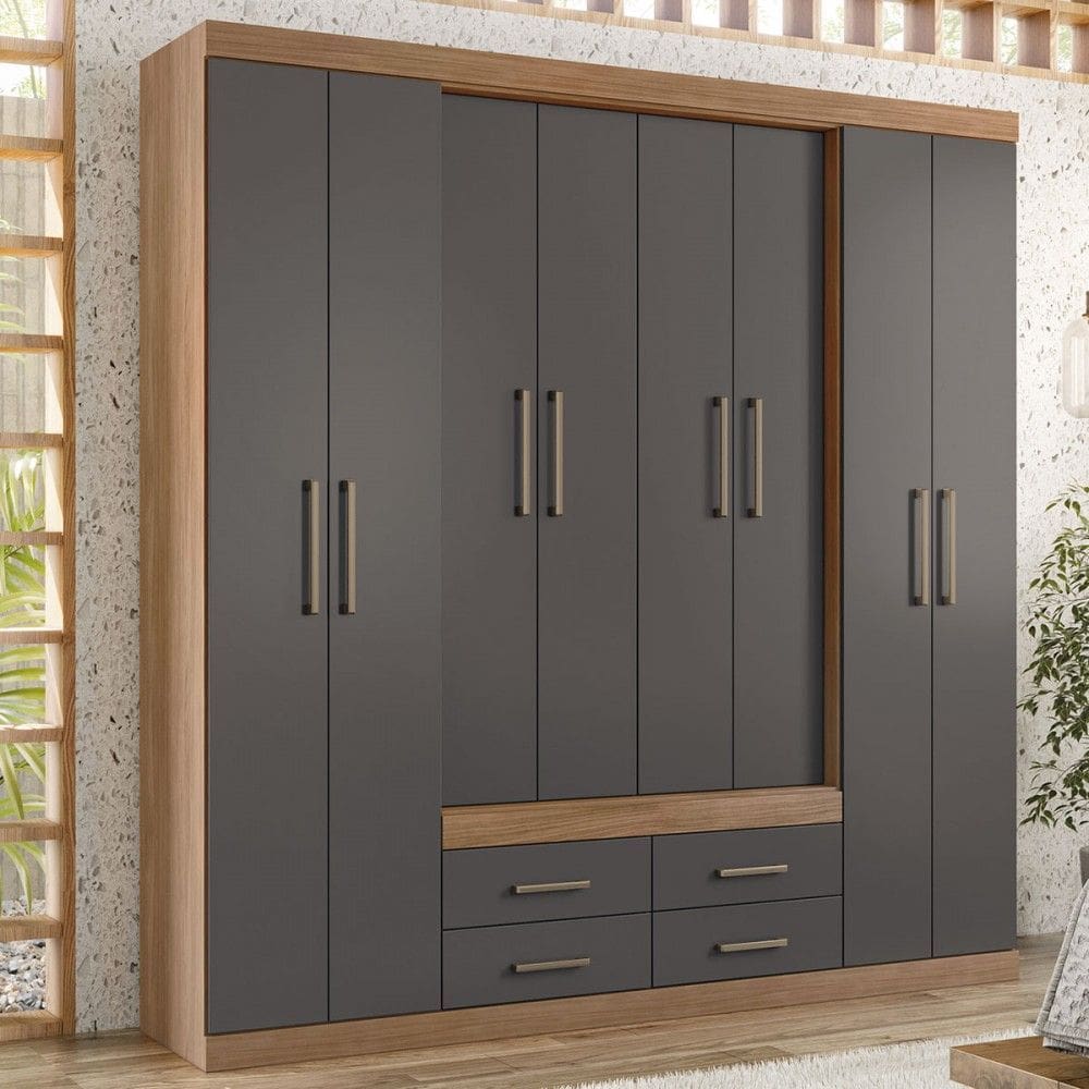Guarda-Roupa Casal Barbados 8 Portas 4 Gavetas Jatoba/Grafite - Pnr Móveis