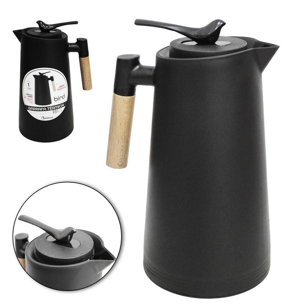 Garrafa Termica Com Ampola De Vidro Gatilho Passaro Preta 1L