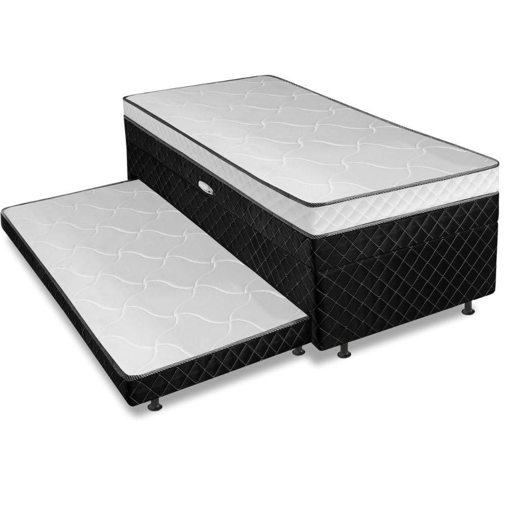 Cama Bibox Com Baú Solteiro Ortopédica Com Cama Auxiliar Conjugada 88x188x51cm Gabi Preto/branco