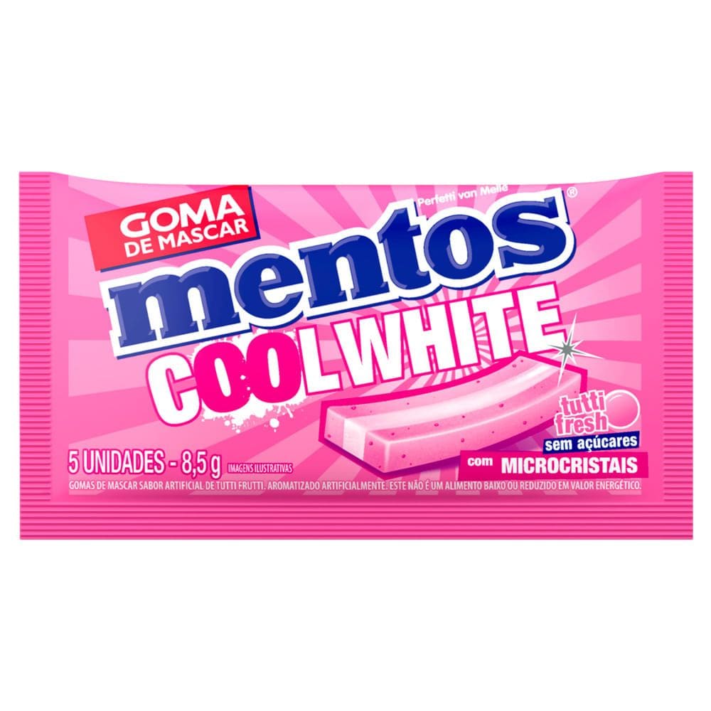 Chiclete Mentos Cool White Sabor Tutti Fresh com Microcristais Sem Açúcar 8,5g
