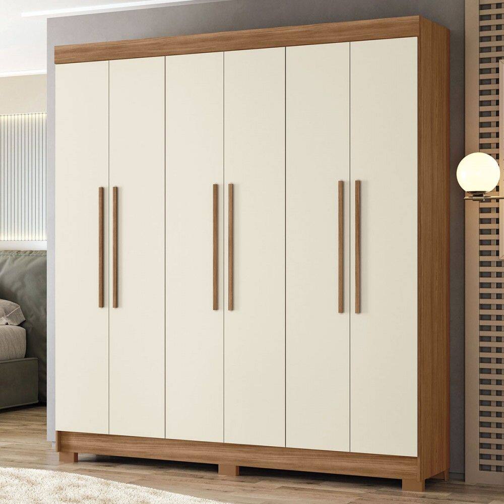 Guarda-Roupa Casal Ampére 6 Portas 2 Gavetas Jatoba/Areia - Pnr Móveis