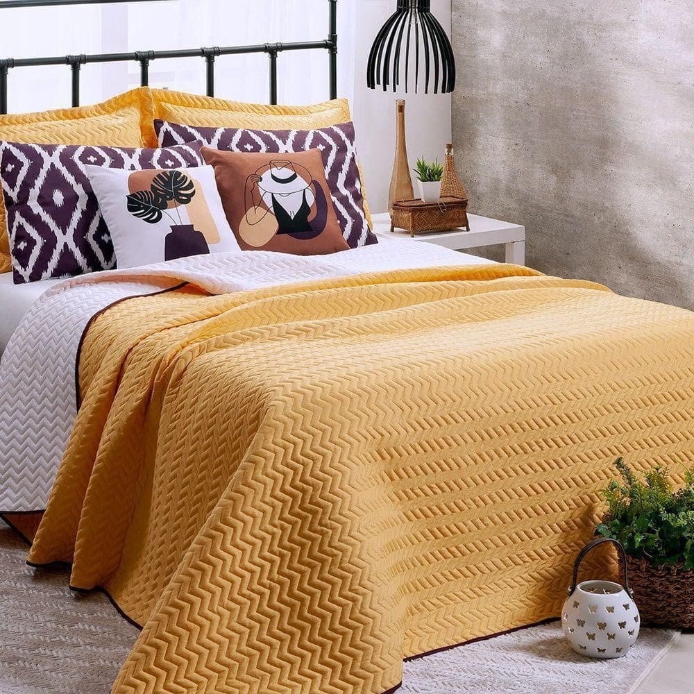 Kit Cobre Leito 7 Peças Queen Colorful To Decorando 100% Poliéster - Summer Soul Amarelo