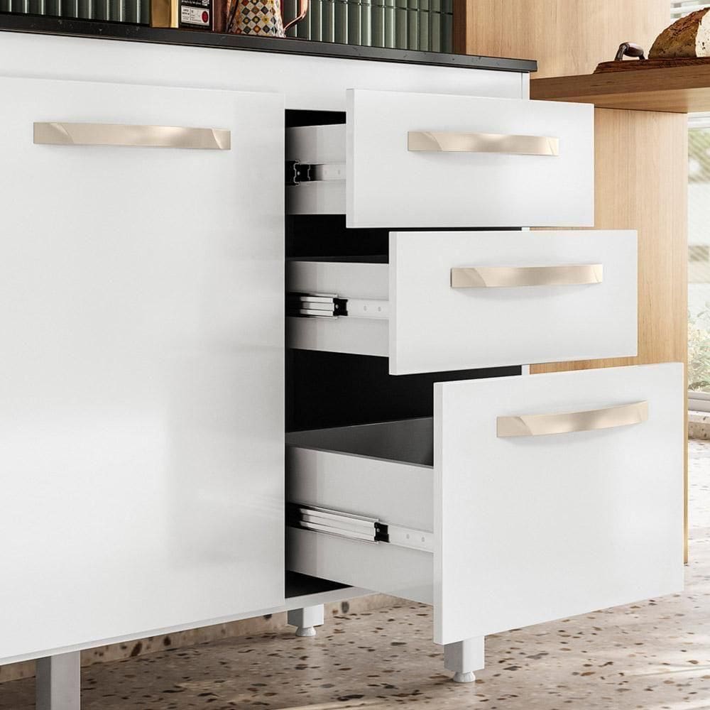 Balcão Cozinha Com Tampo Para Pia 1,20m 2 Portas 3 Gavetas Branco