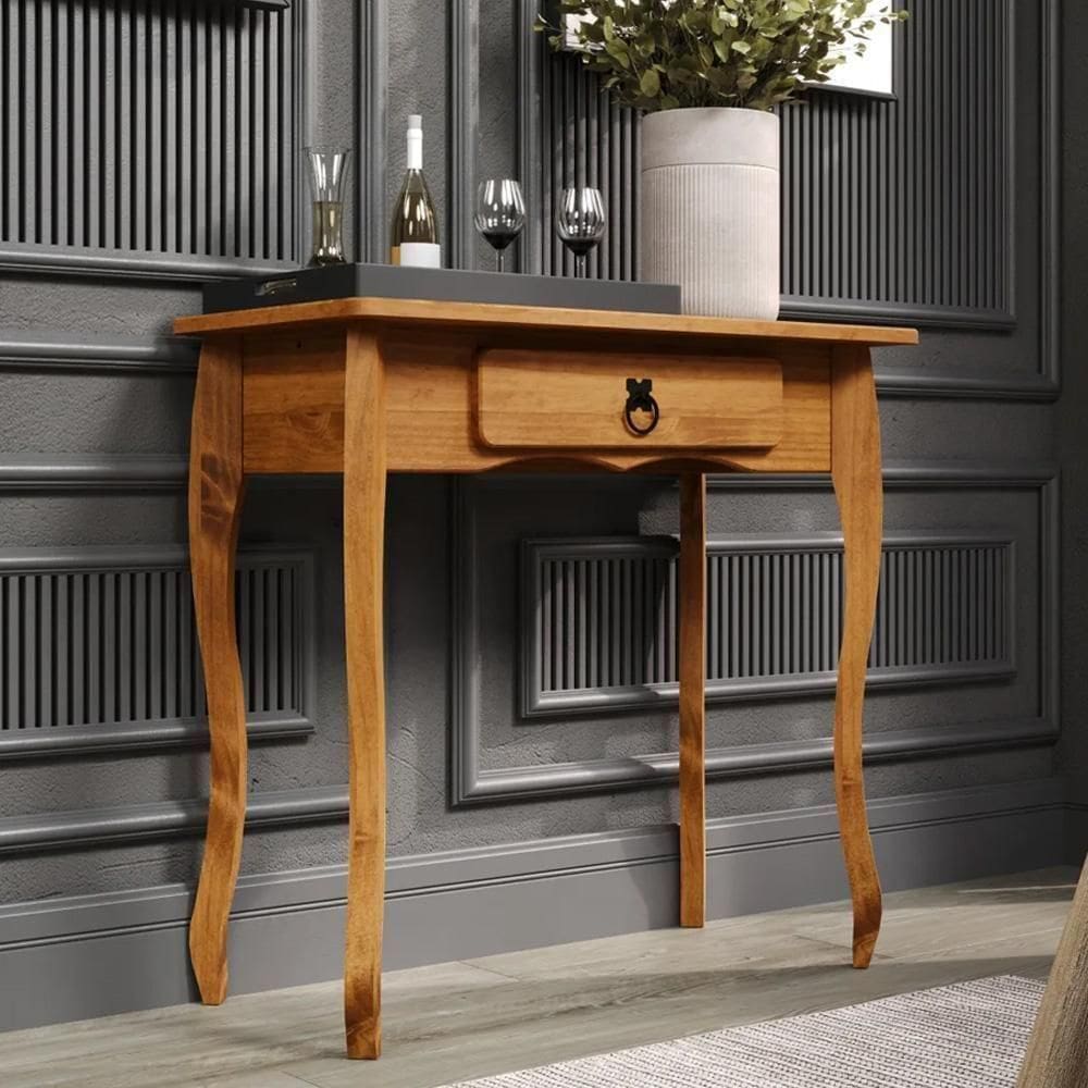 Aparador Rústico Madeira Maciça 1 Gaveta Pés Luis Xv D230 Mel