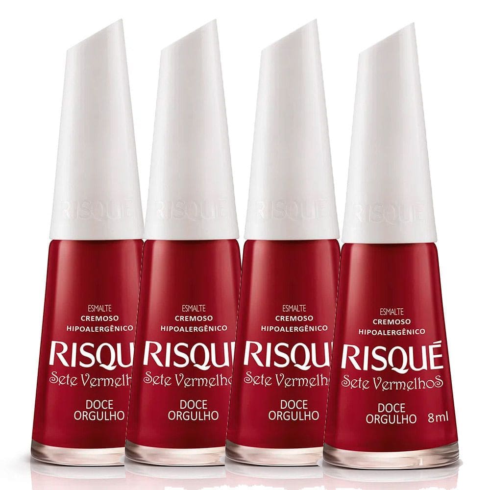 Kit 4 Esmalte Risqué 7 Vermelhos Cor Doce Orgulho Hipoalergênico com 8ml