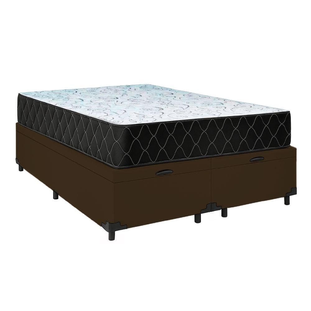 Cama Box Baú Queen 158 Tecido Sintético Marrom Com Colchão Marrocos - Poliéster - Espuma D33 30cm