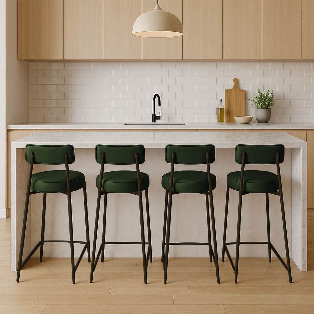 Banqueta Cozinha Alta com Encosto Industrial Preto Kit 4 Londres PU D03 - D`Rossi