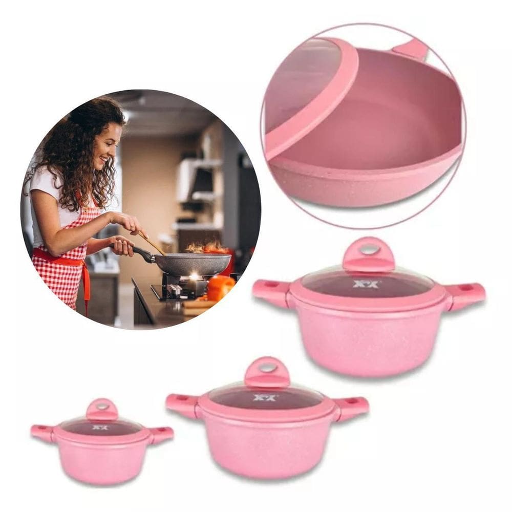 Conjunto Panelas Em Cerâmica Cor Rosa Perfeito Presente